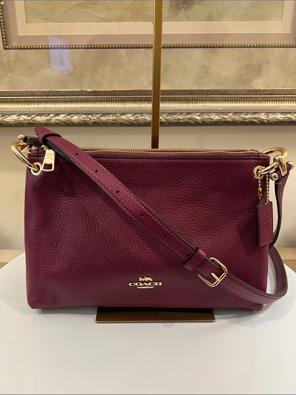 Coach Pebbled Leather Crossbody Bag in Berry Plum
